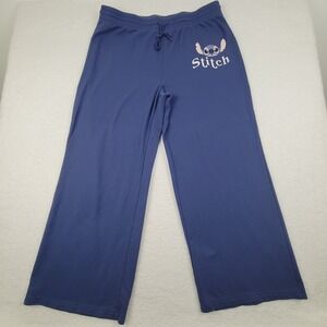 Disney SweatPants Womens 1X Blue Lilo & Stitch Lounge Pants‎ Wide Leg Flare